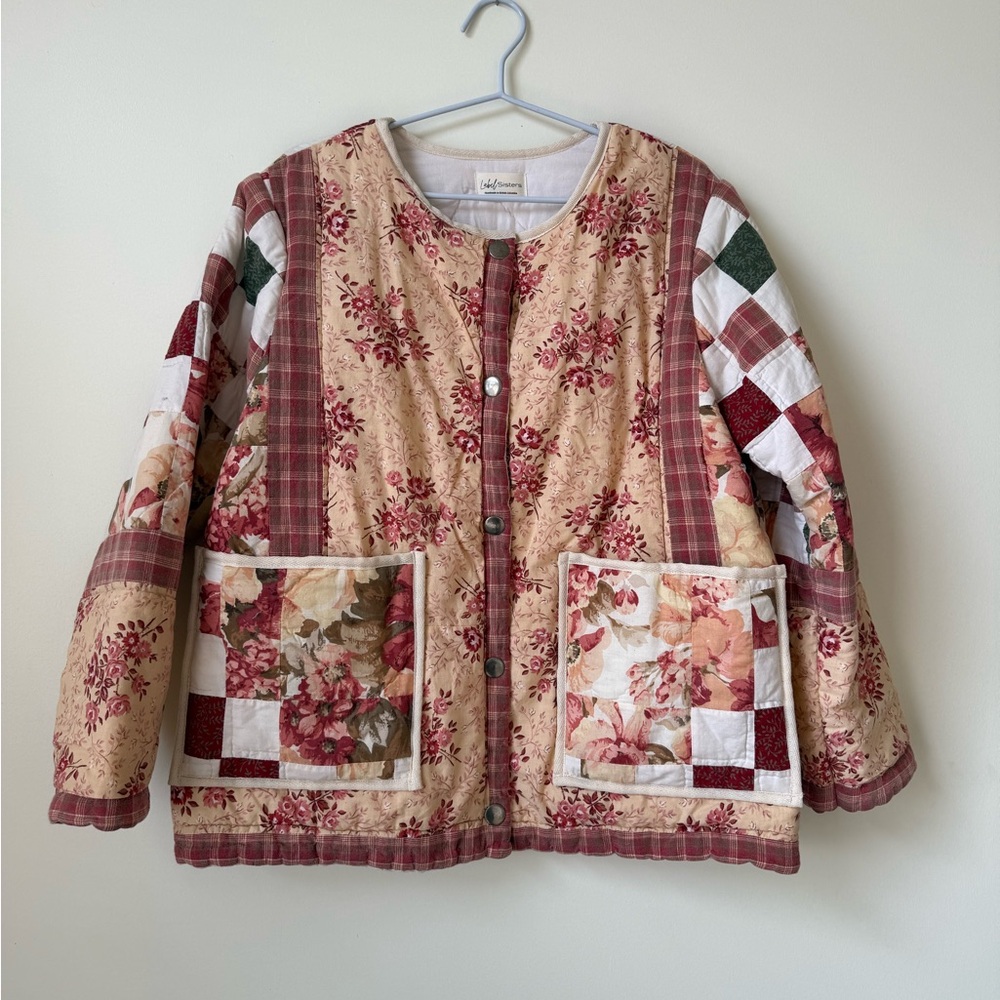 ⭐️ 28. Handmade Upcycled Quilt Jacket -SHORT- April Flower Vintage Cotton